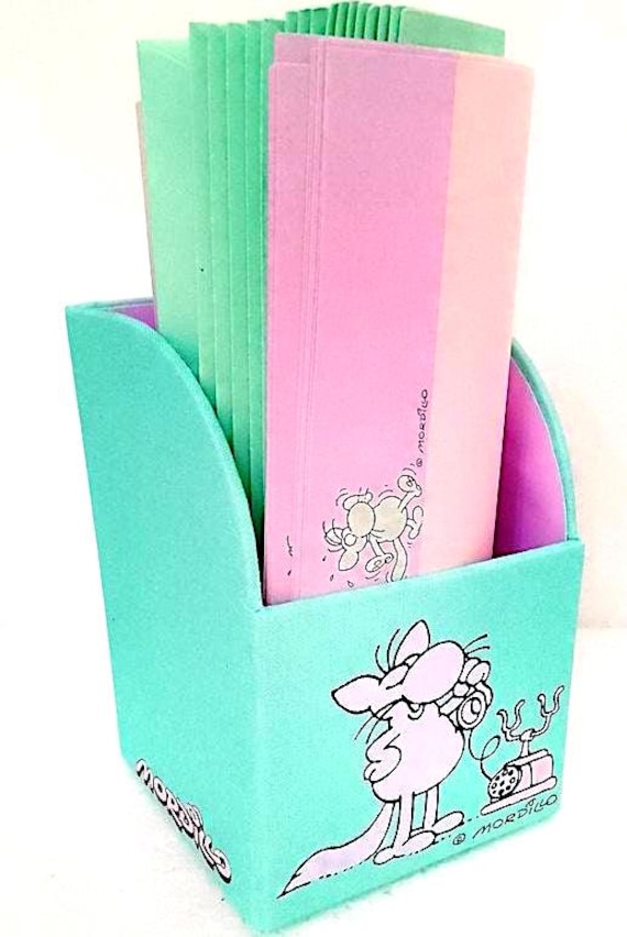 MORDILLO 1988 oli verlag mondadori CAT pen stand + stationery letter set 10 + 10 carta da lettere e porta penne gatto mint pastel kawaii