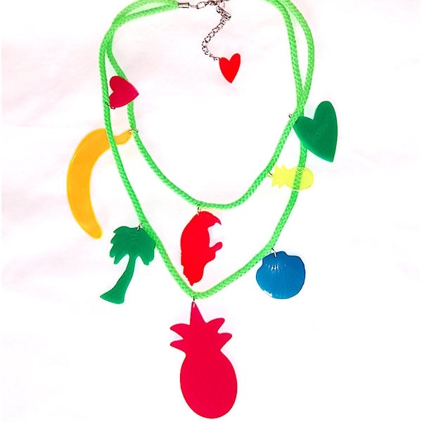 FIORUCCI années 90 Italie splendide collier collier fruit plexyglass couleurs néon design super pop menthe