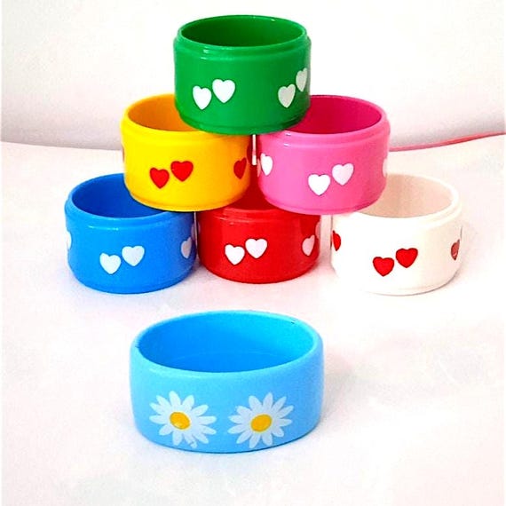 6 ultra pop 80s napkin holders colored with hearts + 1 with delicious kawaii daisies