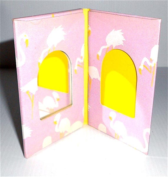 HARMONY 80s Mondadori Harlequin italy pocket mirror + photo frame - kawaii pink flamingo photo frame purse mirror