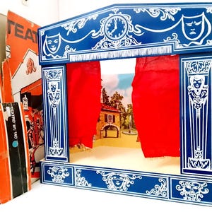THEATER Theater 60er Jahre Sarzi Italien Puppentheater prächtiges Holz mit Kulisse gebraucht ausgezeichnet
