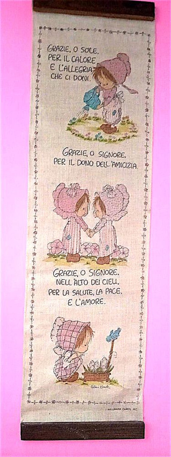 BETSEY CLARK 70s Hallmark Italy Printed Canvas Curtain Wall Hanging Decor