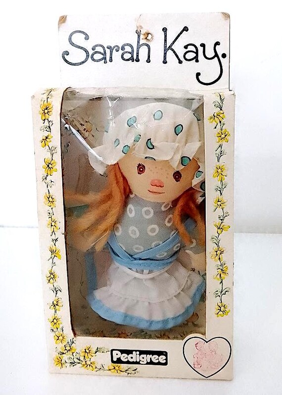 SARAH KAY 70s Pedigree Valentine tin ragdoll puppet blue mint in box small rag doll new