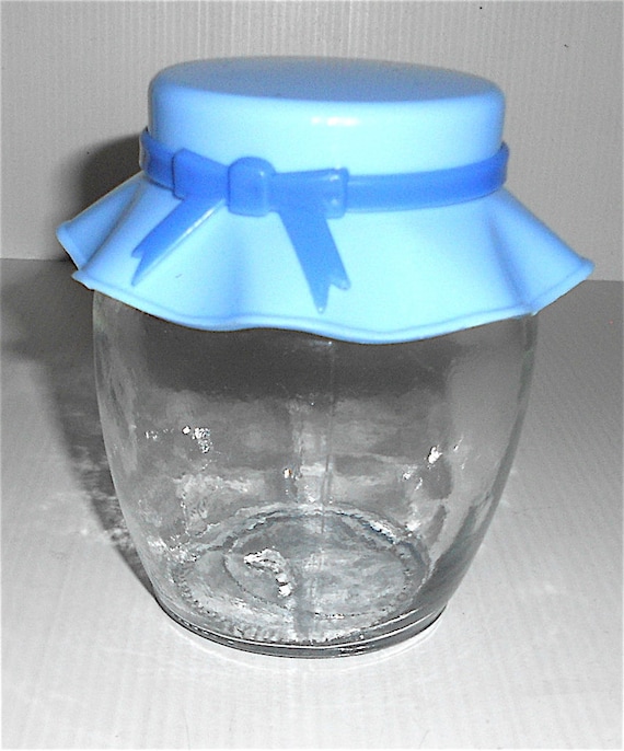 Vintage 80s beautiful glass jar with plastic ribbon cap - barattolo in vetro con tappo in plastica e fiocco kawaii Solmaz Mercan