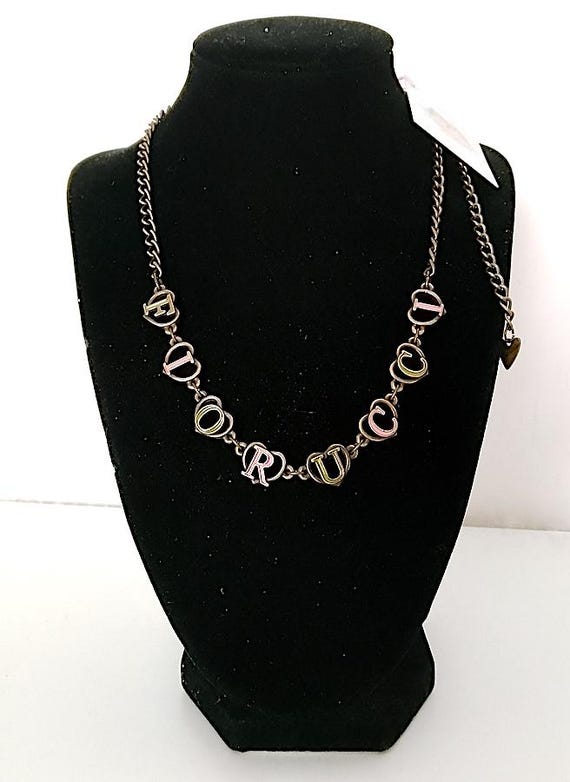 FIORUCCI 90s italy vintage rare lettering heart metal bronze effect antique necklace mint collier necklace