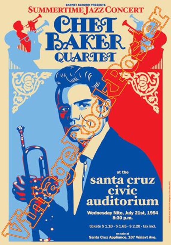 CHET BAKER - Santa Cruz, Us - 21 July 1954 - concert poster -626