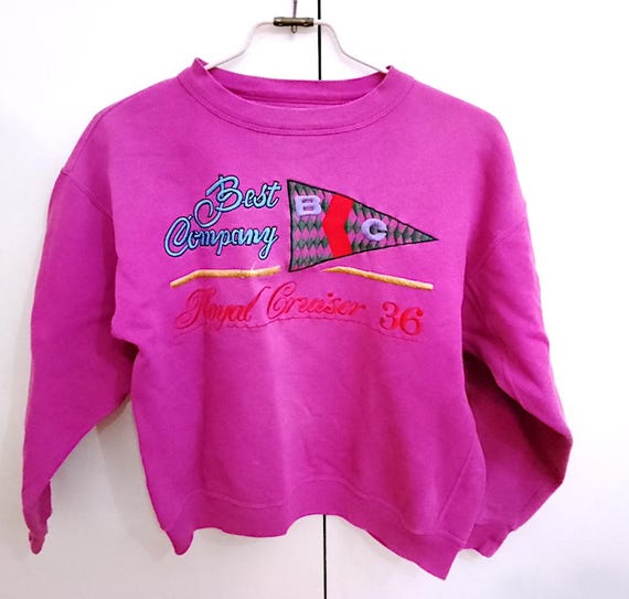BEST COMPANY by Olmes Carretti 80s Italy original Paninaro fuchsia pink cotton and viscose sweatshirt size 7 / L Boxy