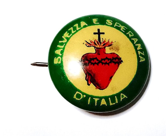SACRED HEART OF JESUS - Salvation and Hope 1920 Italy button pin badge pin Committee Venice Milan