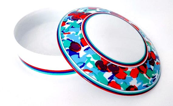 Guy Laroche 80s Paris France Limoges pottery box jewelry box round porcelain delicious pop fashion