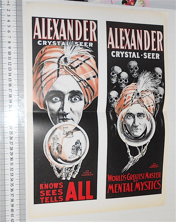 ALEXANDER - CRYSTAL SEER magia mago magician 80s repro poster - riproduzione anastatica manifesto originale omaggio di un giornale  italiano