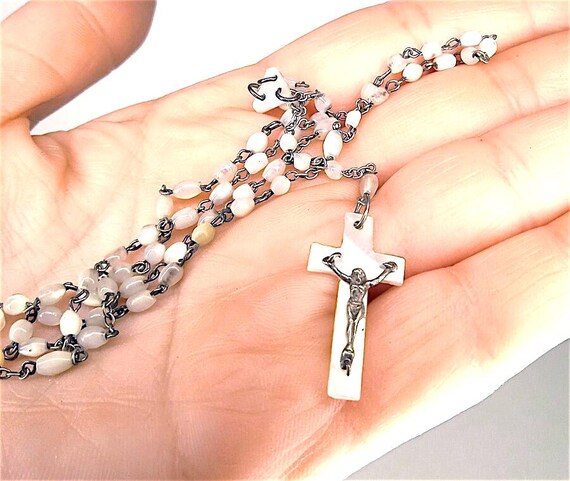 meraviglioso piccolo delicato rosario in madreperla antico anni 30 antique rosary religious italian nacre