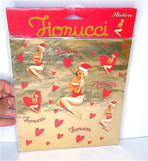 FIORUCCI 90s Cartorama italy lot 3 sticker sheets golden pin up Christmas sealed - 3 fogli adesive Natale pinup sigillate