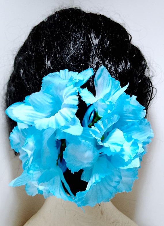 GLADIOLI blue flowers 80s italy hair decoration double clip blue flowers aka Madonna Isla Bonita!