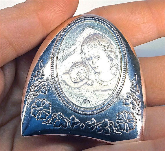 MADONNA with CHILD JESUS 90s in silver metal Asa company made in Italy delightful little frame
