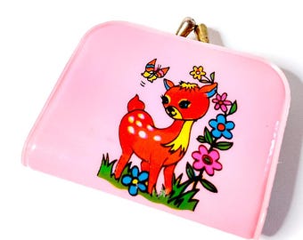 BAMBI Hirsch 80er Jahre winzige rosa Geldbörse Kawaii - Münzbörse exzellenter Kunststoff
