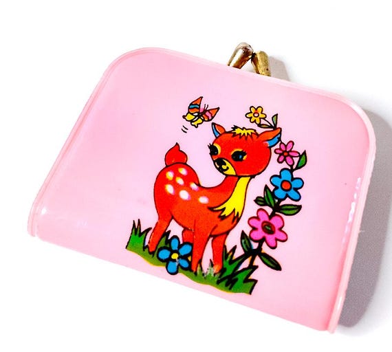 BAMBI deer 80s tiny pink coin wallet kawaii - coin purse excellent plastic