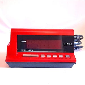 ELVAL splendido orologio sveglia da tavolo rosso design anni 70 vintage fashion alarm clock