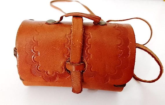 mini leather purse shoulder bag 70s hippie boho super cute coin wallet bag leather brown