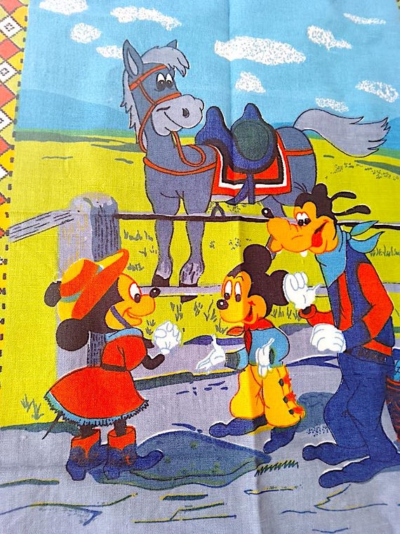 PIPPO + TOPOLINO Walt Disney 70s strofinaccio di lino per cucina nuovo splendido