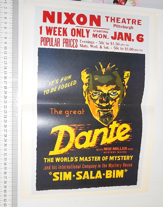 THE GREAT DANTE   magia mago magician 80s repro poster - riproduzione anastatica manifesto originale omaggio di un giornale  italiano