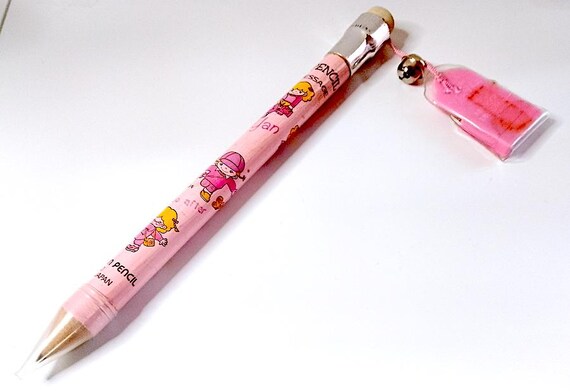 TRIPLE YAN YAN 80s Ribbon Pencil Japan Jumbo Pencil pink + charm - pink pencil new kawaii