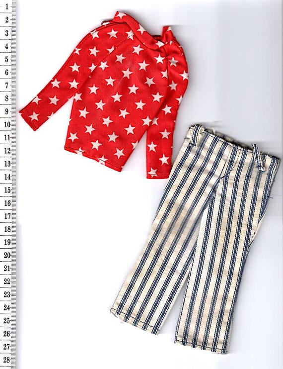 B570 - BARBIE / KEN Red White n' Wild 1971 #1829 mattel super rare outfit completo maglia + pantaloni