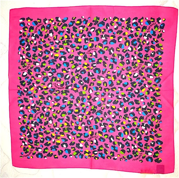 FIORUCCI 80/90s Italy - foulard handkerchief scarf vintage beautiful - pink fuchsia animalier