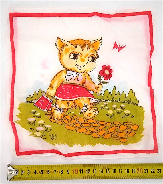 GATTO CAT KITTEN 70s  italy handkerchief - fazzoletto in cotone kawaii
