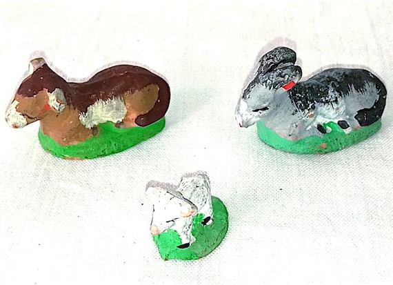 PRESEPE 80s italy lot 3 miniature animals handpainted - 3 super miniature per presepe animali: bue, asino e pecora