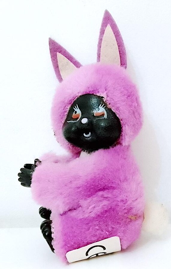 purple black rabbit - purple black rabbit 80s puppet clip - small kawaii clip puppet
