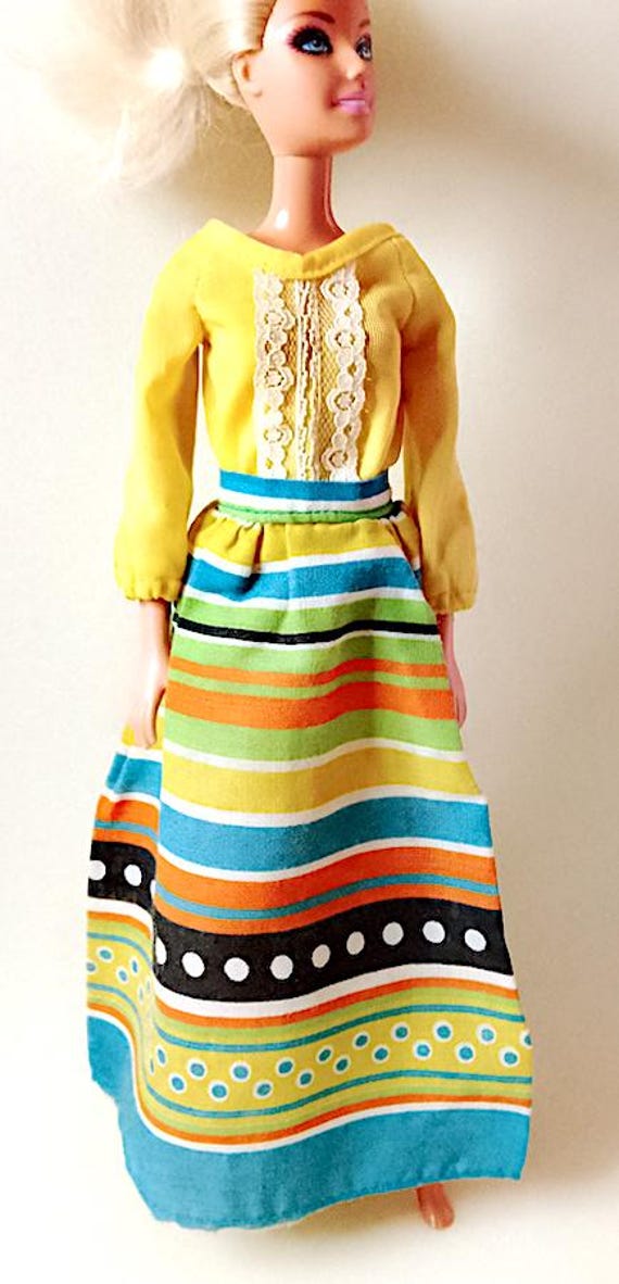 B476 - BARBIE Best Buy 1978 mattel - abito giallo con fantasia righe e pizzo