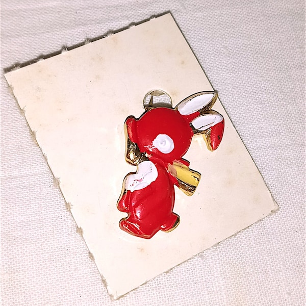 RABBIT BUNNY RABBIT Red 70s taiwan mini vintage kawaii pin brooche red enamelled metal brooch new