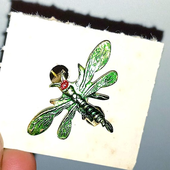 LIBELLULA - DRAGONFLY 70s taiwan vintage kawaii insect mini metal pin mint  -spilla piccola in metallo nuova