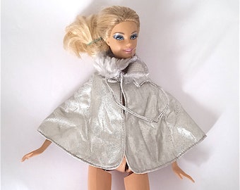 BARBIE 80s silver cape with faux fur B812