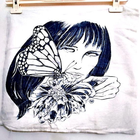 VALENTINA by Guido Crepax 70s Italy very rare square cotton pillow case splendid pillow case cotton buttefly