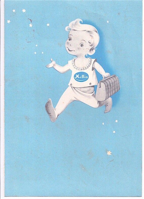 MELLIN 1954 Italy advertising nativity paper cute illustrations - advertising baby birth certificate sheet
