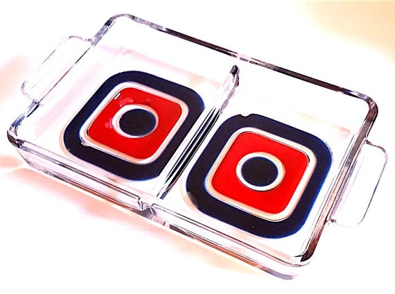 beautiful vintage 60s italian design pocket snack tray glass with optical enamel - mini vassoio per antipasti o salse in vetro con smalti