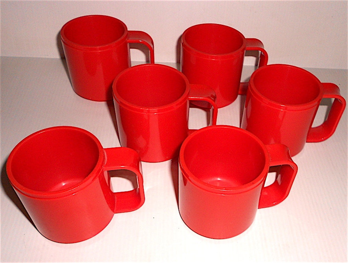 GIOSTYLE 70s italy lot 6 coffè cups in plastic red  6 tazzine image 0
