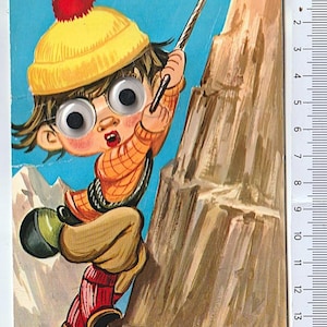 Alpiniste grimpeur années 60 Garami Italie carte postale avec yeux de mouvement - carte postale avec yeux menthe