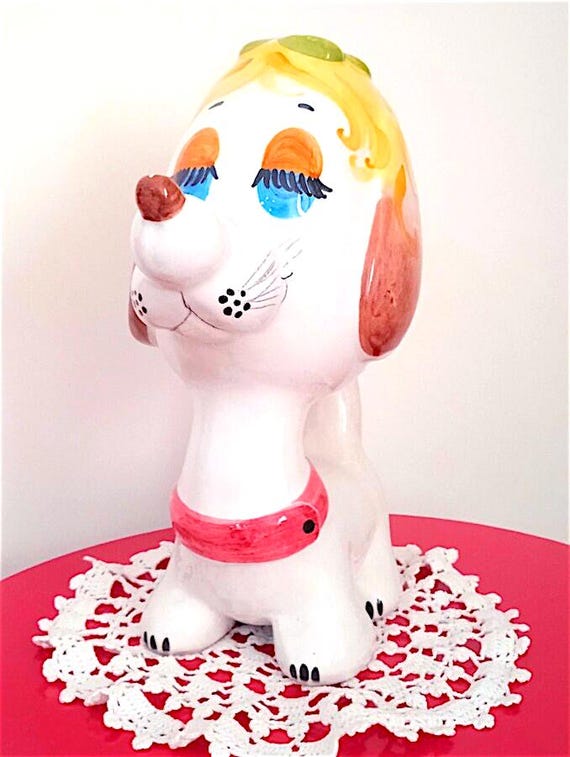 DOG PUPPY 60s Ceramiche Quadrifoglio Firenze Italy maxi pottery coin bank - big kawaii carousel piggy bank