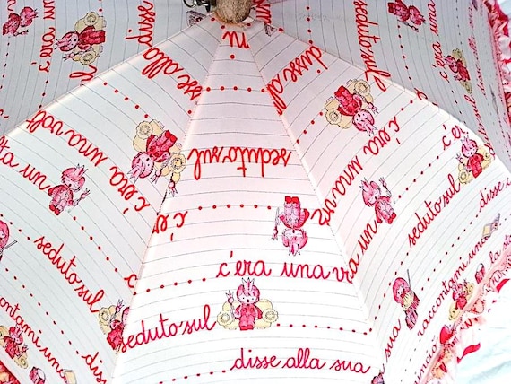 once upon a time ... 80s italy beautiful umbrella kawaii designs in fabric broderies baby umbrella red and white vintage italian design