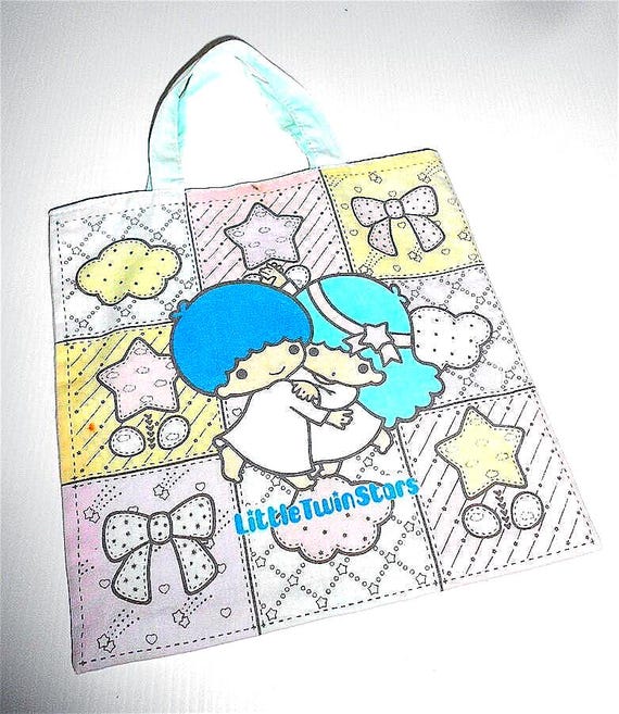 LITTLE TWIN STARS 1976 Sanrio Japan pocket cotton shopper bag - loose cotton mini handbag