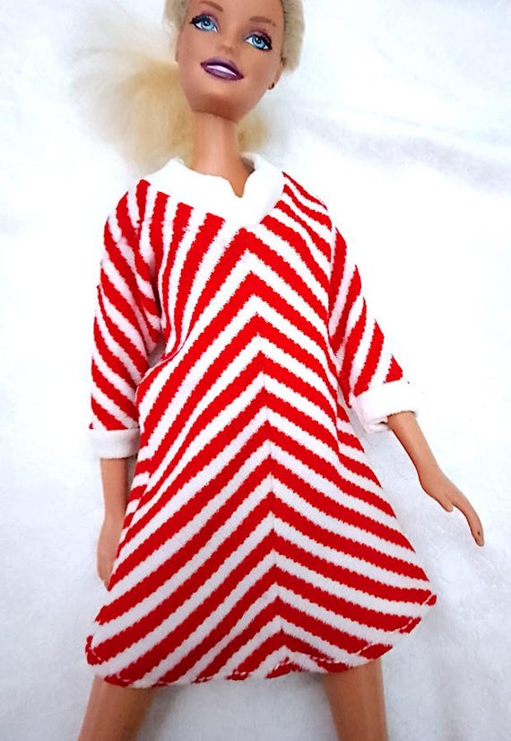 B975 - BARBIE 70s abito svasato trapezio rosso e bianco a righe geometrico