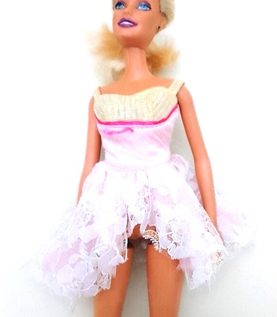 B1071 - BARBIE 90s abito corto ballerina fairy pizzo rosa e corpetto dorato