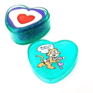 BABY CAT années 80 Juypal Espagne boîte en forme de coeur avec gomme en caoutchouc radiergummi kawaii caoutchouc