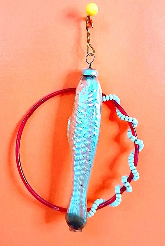 FISH ANCHOVY Anchovy Sardine in Net 50s Curious Christmas Ball Decoration in Italian Glass