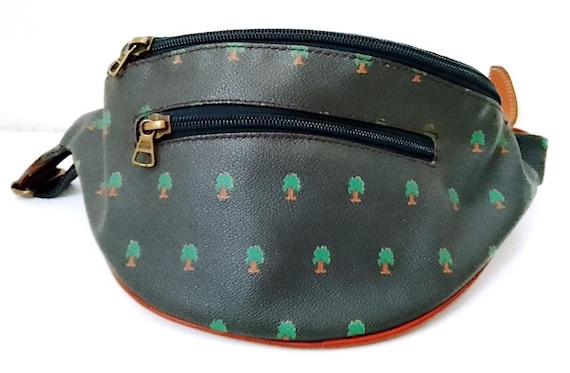 NAJ OLEARI 80s italy marsupium bag belt green Botanical Center waxed and leather trees rare