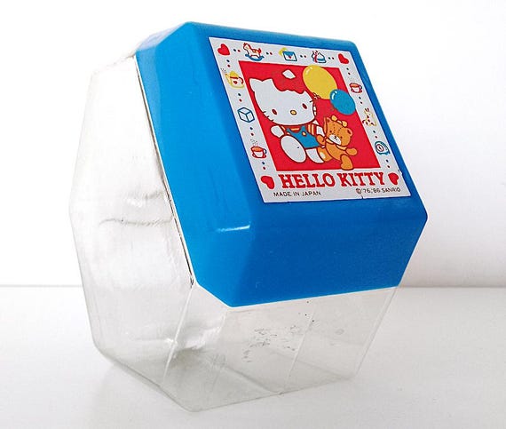 HELLO KITTY 1986 Sanrio Japan rare vintage plastic candy box jar kawaii mint candy box