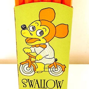 SWALLOW 70s China lot 10 pencils in paper small case mouse and cat  kawaii 10 matite vintage