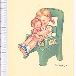 MARIAPIA - MARIA PIA 40s Ballerini Frattini italy postcard cartolina super cute kawaii - Bimba con bambola